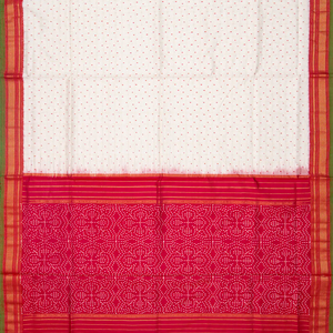 White Handloom Pochampally Ikat Saree With Checks-White