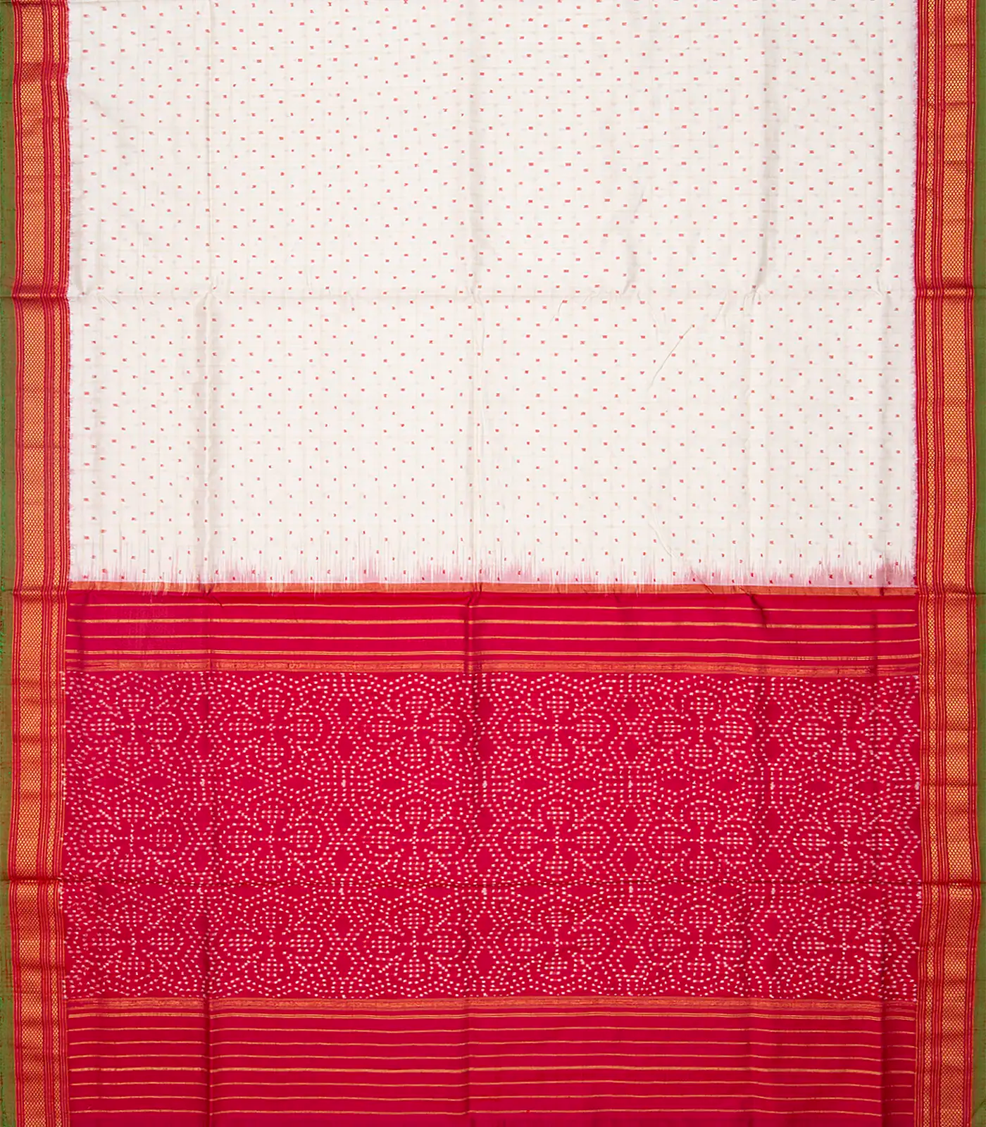 White Handloom Pochampally Ikat Saree With Checks-White