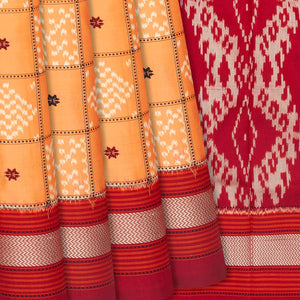 Yellow Handloom Pochampally Ikat Saree With Diamond Motifs-Yellow