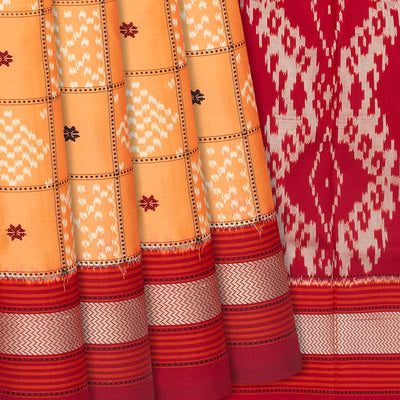 Yellow Handloom Pochampally Ikat Saree With Diamond Motifs-Yellow