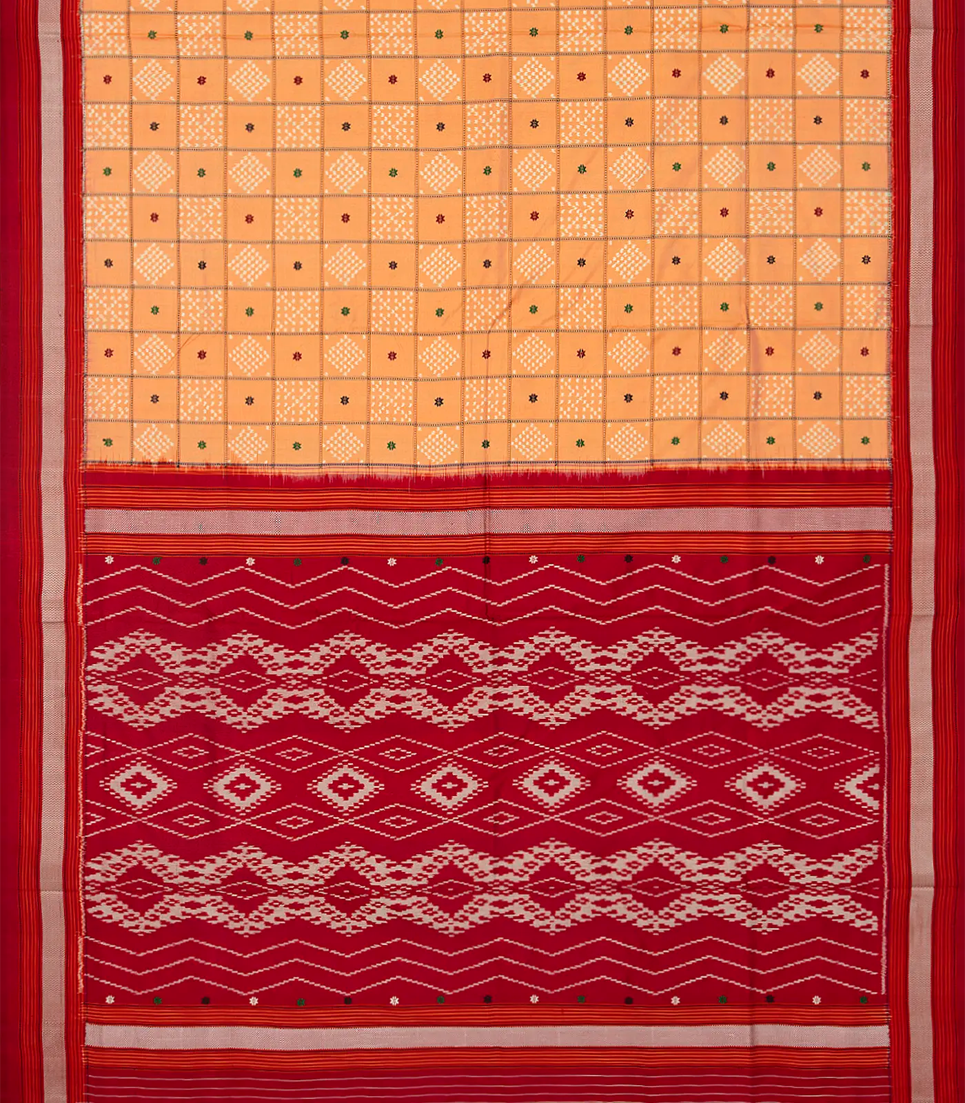 Yellow Handloom Pochampally Ikat Saree With Diamond Motifs-Yellow