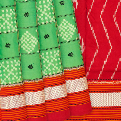 Pista Green Handloom Pochampally Ikat Saree With Diamond Motifs-Pista Green