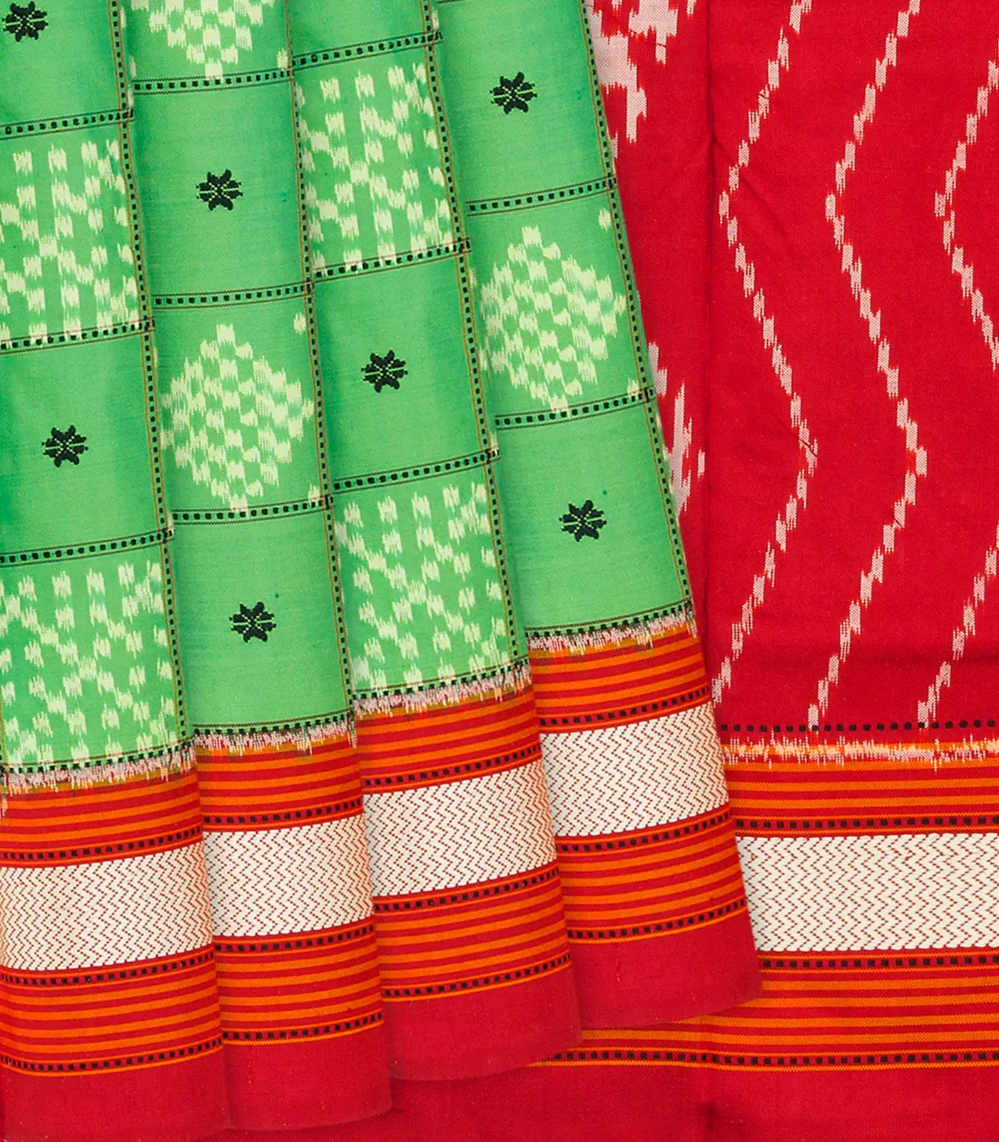 Pista Green Handloom Pochampally Ikat Saree With Diamond Motifs-Pista Green