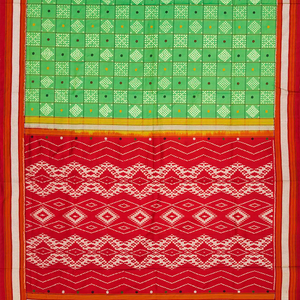 Pista Green Handloom Pochampally Ikat Saree With Diamond Motifs-Pista Green