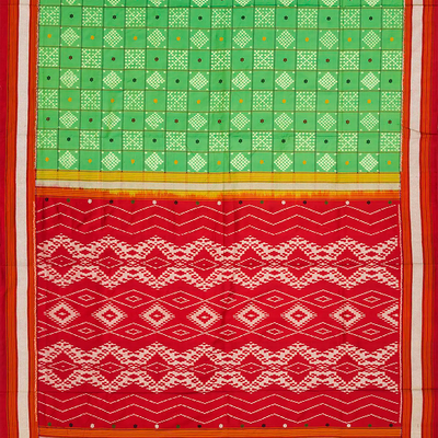 Pista Green Handloom Pochampally Ikat Saree With Diamond Motifs-Pista Green