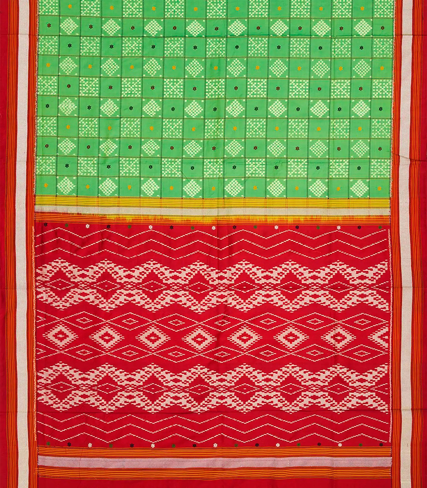 Pista Green Handloom Pochampally Ikat Saree With Diamond Motifs-Pista Green
