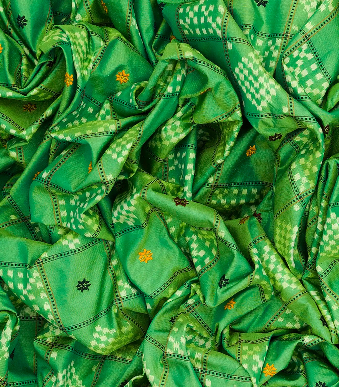 Pista Green Handloom Pochampally Ikat Saree With Diamond Motifs-Pista Green