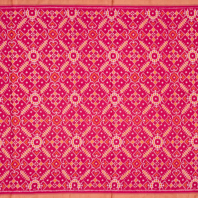 Crimson Handloom Pochampally Ikat Saree With Checks-Crimson