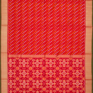 Red Handloom Pochampally Ikat Saree With Stripes-Red
