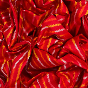 Red Handloom Pochampally Ikat Saree With Stripes-Red