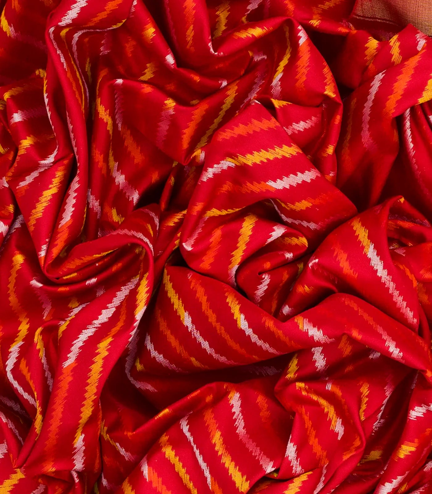 Red Handloom Pochampally Ikat Saree With Stripes-Red