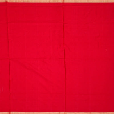 Red Handloom Pochampally Ikat Saree With Stripes-Red