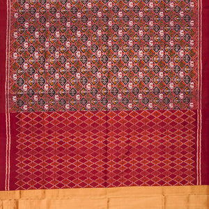 Crimson Handloom Pochampally Ikat Saree With Elephant Motifs-Crimson