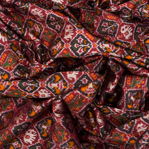 Crimson Handloom Pochampally Ikat Saree With Elephant Motifs-Crimson