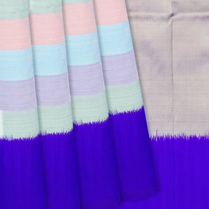 Multi Colour Handloom Pochampally Ikat Saree With Blue Border-Multi colour