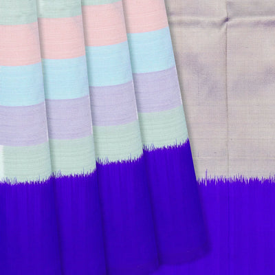 Multi Colour Handloom Pochampally Ikat Saree With Blue Border-Multi colour