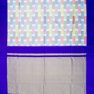 Multi Colour Handloom Pochampally Ikat Saree With Blue Border-Multi colour