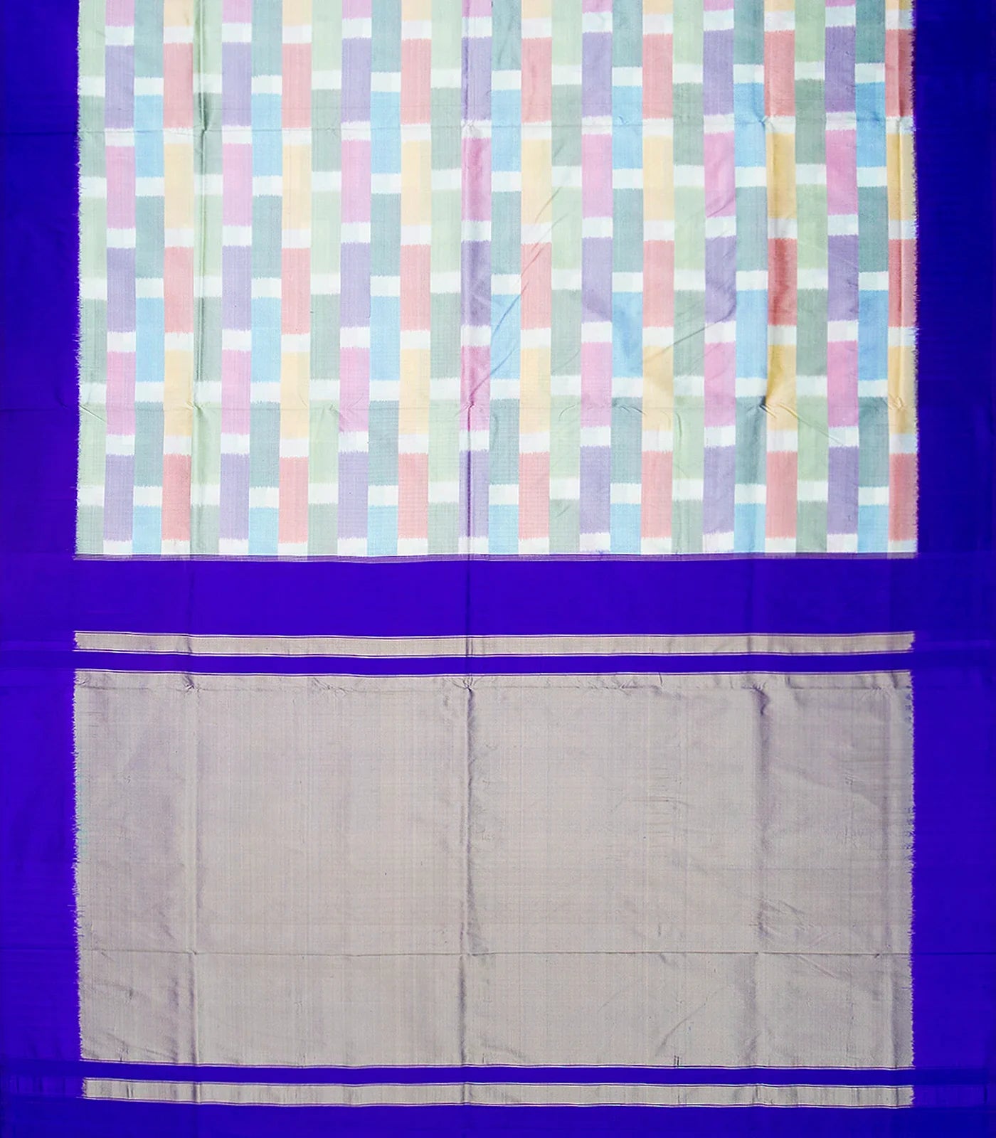 Multi Colour Handloom Pochampally Ikat Saree With Blue Border-Multi colour