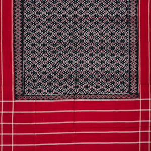 Black Handloom Pochampally Ikat Saree With Diamond Motifs-Black