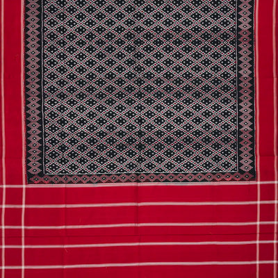 Black Handloom Pochampally Ikat Saree With Diamond Motifs-Black