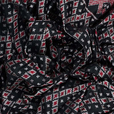 Black Handloom Pochampally Ikat Saree With Diamond Motifs-Black