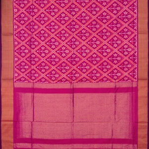 Pink Handloom Pochampally Ikat Saree With Floral Motifs-Pink