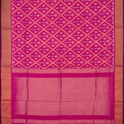Pink Handloom Pochampally Ikat Saree With Floral Motifs-Pink