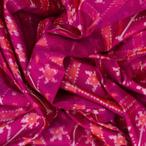 Pink Handloom Pochampally Ikat Saree With Floral Motifs-Pink