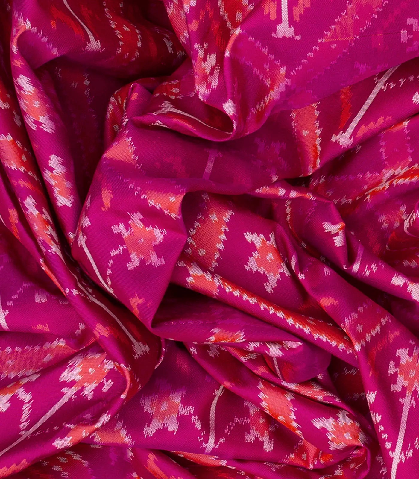 Pink Handloom Pochampally Ikat Saree With Floral Motifs-Pink