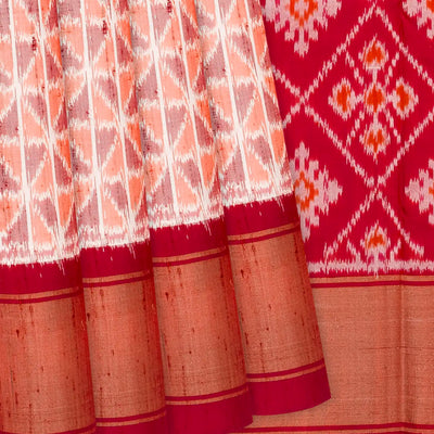 Peach Handloom Pochampally Ikat Saree With Diamond Motifs-Peach