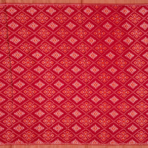 Peach Handloom Pochampally Ikat Saree With Diamond Motifs-Peach