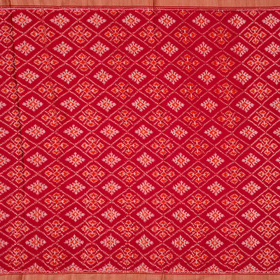 Peach Handloom Pochampally Ikat Saree With Diamond Motifs-Peach