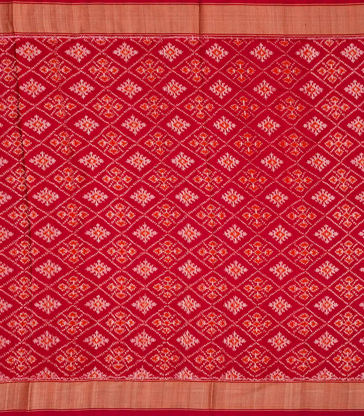 Peach Handloom Pochampally Ikat Saree With Diamond Motifs-Peach