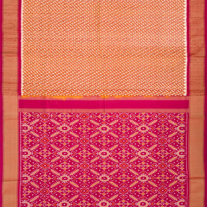 Orange Handloom Pochampally Ikat Saree With Stripes-Orange