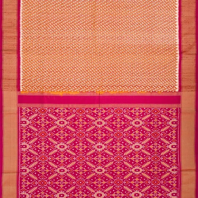 Orange Handloom Pochampally Ikat Saree With Stripes-Orange