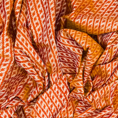 Orange Handloom Pochampally Ikat Saree With Stripes-Orange