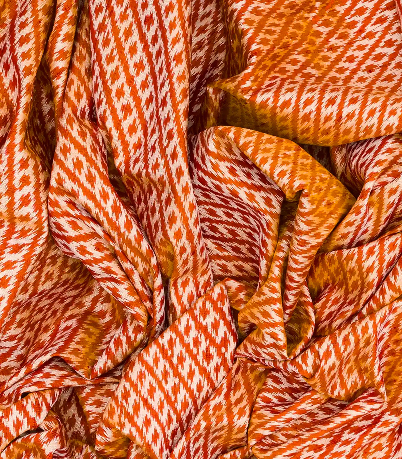 Orange Handloom Pochampally Ikat Saree With Stripes-Orange