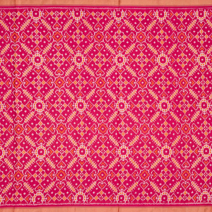 Orange Handloom Pochampally Ikat Saree With Stripes-Orange