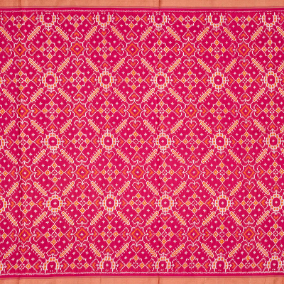 Orange Handloom Pochampally Ikat Saree With Stripes-Orange