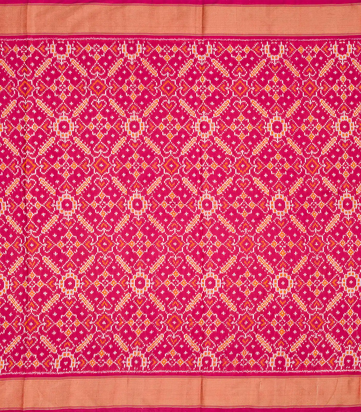 Orange Handloom Pochampally Ikat Saree With Stripes-Orange