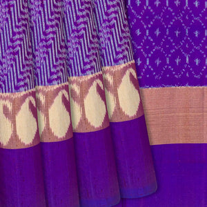 Purple Handloom Pochampally Ikat Saree With Stripes-Purple
