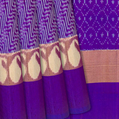 Purple Handloom Pochampally Ikat Saree With Stripes-Purple