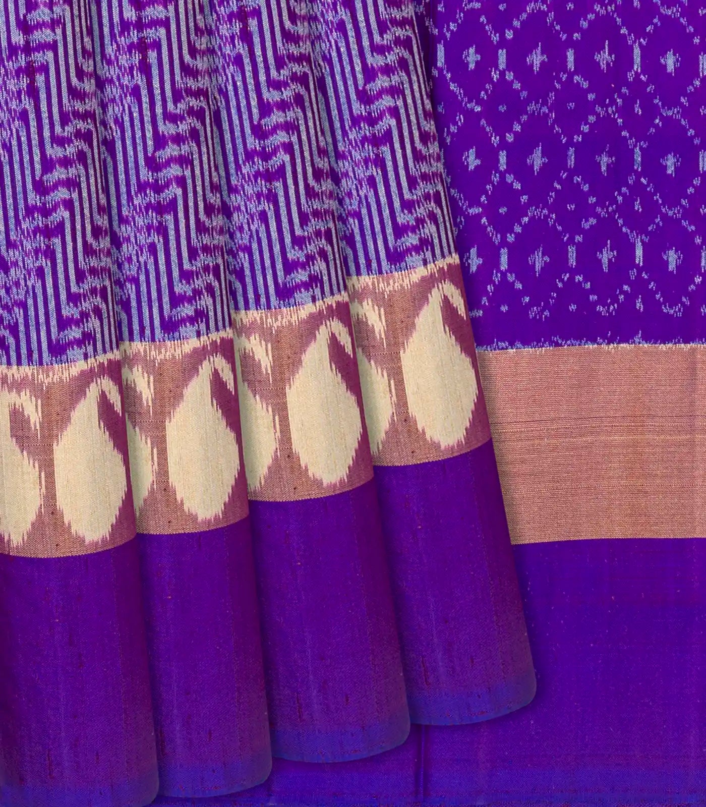 Purple Handloom Pochampally Ikat Saree With Stripes-Purple