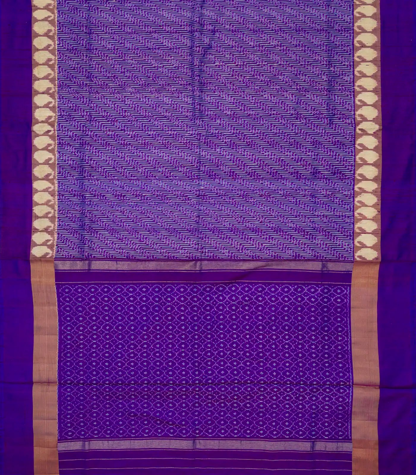 Purple Handloom Pochampally Ikat Saree With Stripes-Purple