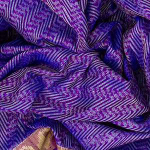 Purple Handloom Pochampally Ikat Saree With Stripes-Purple