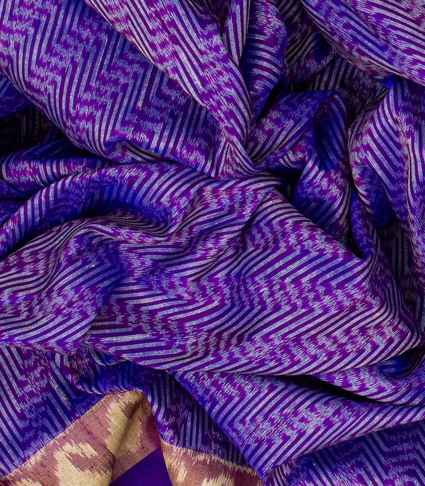 Purple Handloom Pochampally Ikat Saree With Stripes-Purple