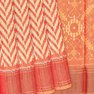Baby Pink Handloom Pochampally Ikat Saree With Stripes-Baby Pink