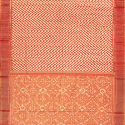 Baby Pink Handloom Pochampally Ikat Saree With Stripes-Baby Pink