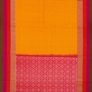 Yellow Handloom Pochampally Ikat Saree With Stripes-Yellow