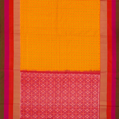 Yellow Handloom Pochampally Ikat Saree With Stripes-Yellow